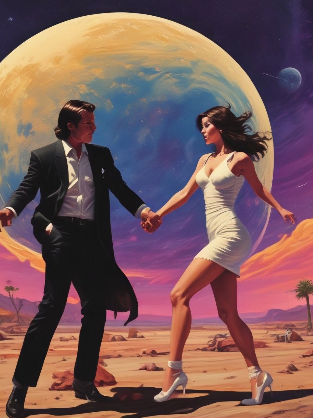 Moonlit Romance Art Print - White & Black Couple by Kirsten Scritsmier 8x10